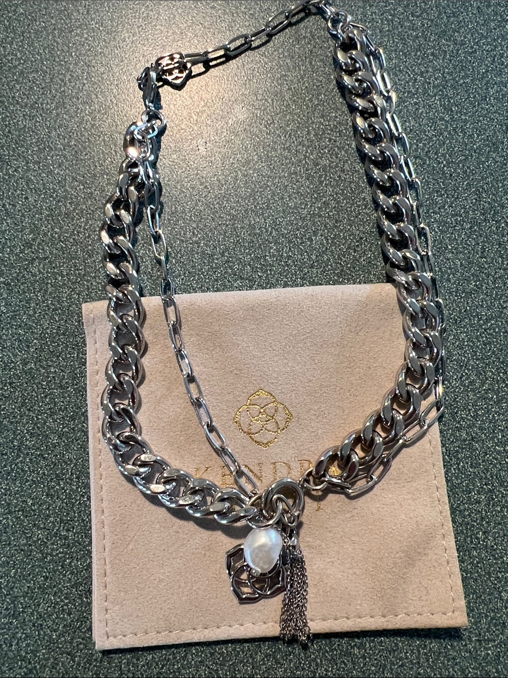 Kendra Scott Silver Mixed-Link Necklace with Pearl Charm